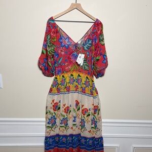 Johnny Was Red and Blue Floral Rumba Maxi Dress